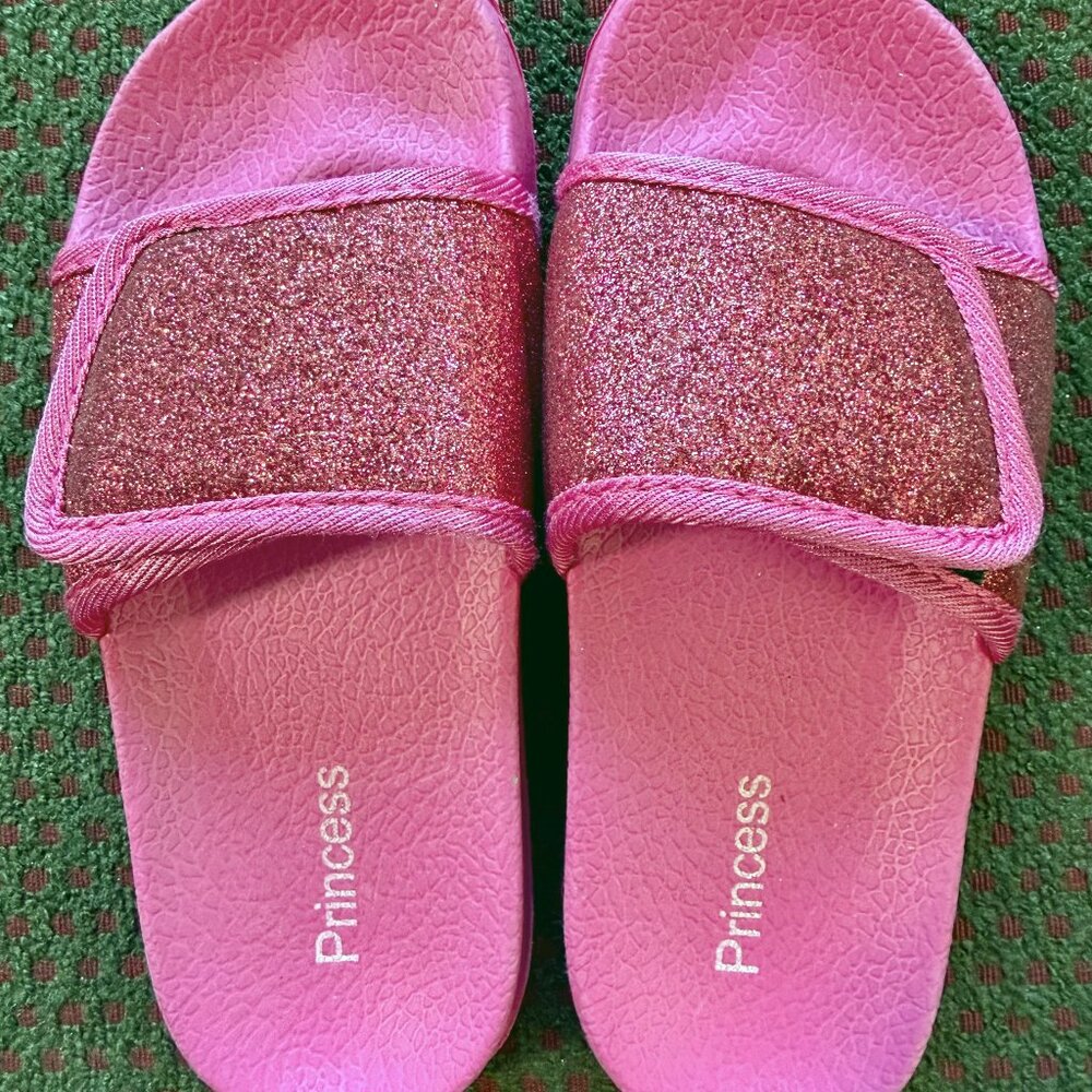Girls Pink Glitter Slide Sandals Size 31 Princess Summer Shoes